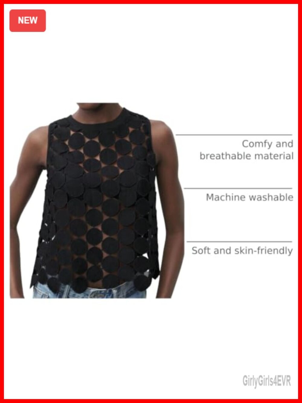 Women's Sheer Polka Dot Asymmetrical Tank Top Sleeveless Summer Vest Shirt - Picture 3 of 6